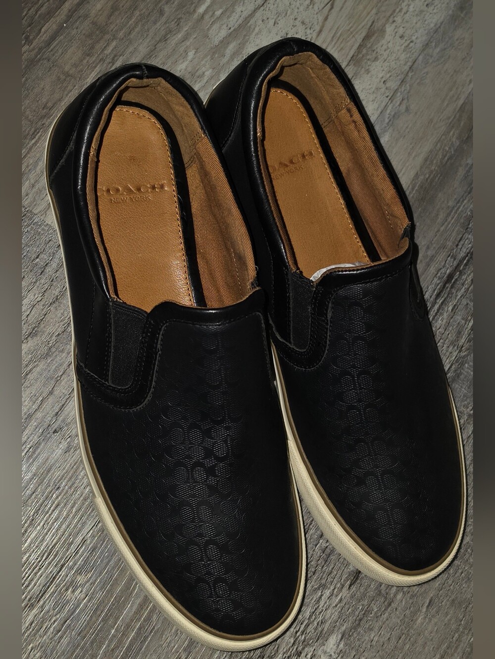 Mens Coach Powers Black Signature Leather Slip On Sneakers Shoes 10.5 D